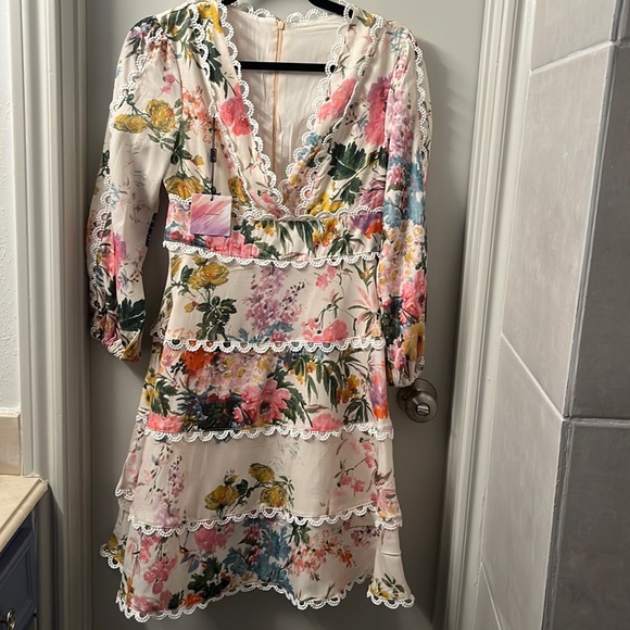 Chicwish Dresses & Skirts - Chicwish Floral long sleeve deep v occasion dress. NWT-sz s fits like xs